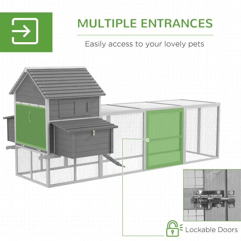 PawHut Wooden Chicken Coop with Nesting Boxes, Run, Doors, Tray, Ramp for 4-6 Chickens