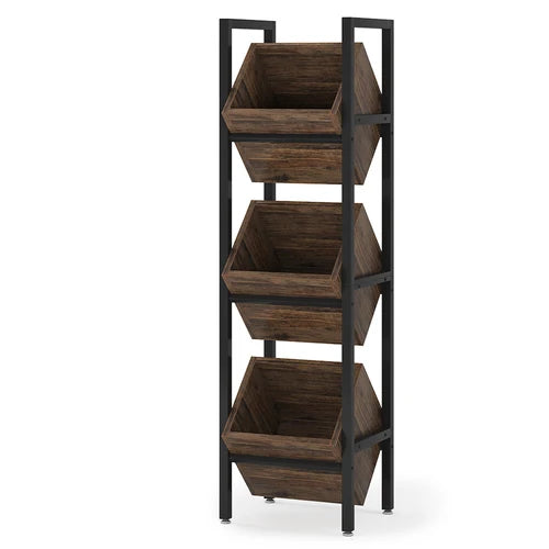 Industrial Wine Rack, 3-Tier Freestanding Wine Storage Stand for 36 Bottles, Rustic Brown & Black