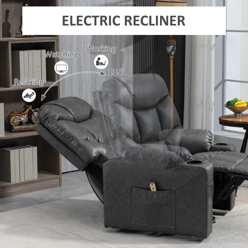 HOMCOM Lift Chair for Elderly, PU Leather Electric Recliner Chair with Quick Assembly, Remote, Cup Holders, Side Pockets, Grey