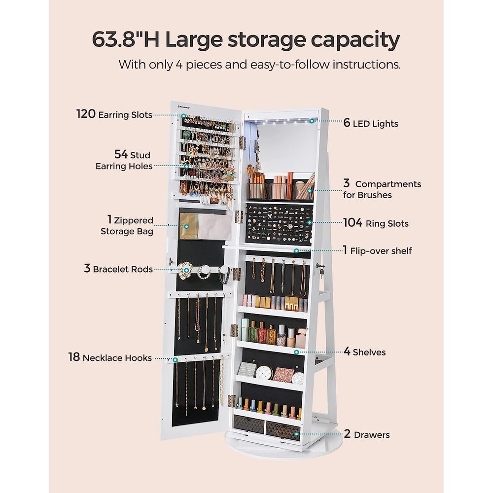 SONGMICS Jewelry Organizers Cabinet with Mirror 