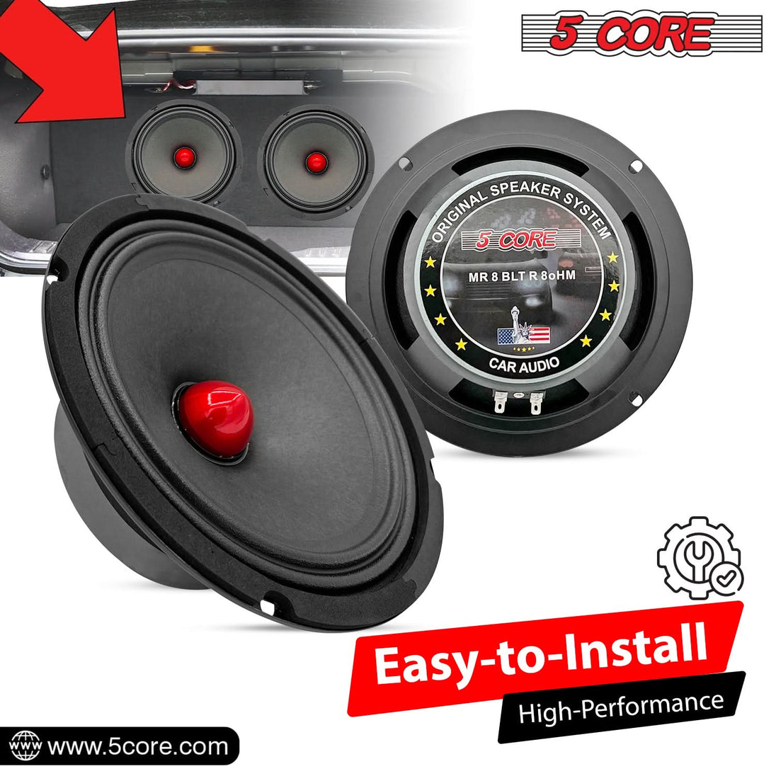 5Core 8 Inch Midrange Door Speaker 500W PMPO Subwoofer w Aluminum Bullet 8Ω Sub Woofer