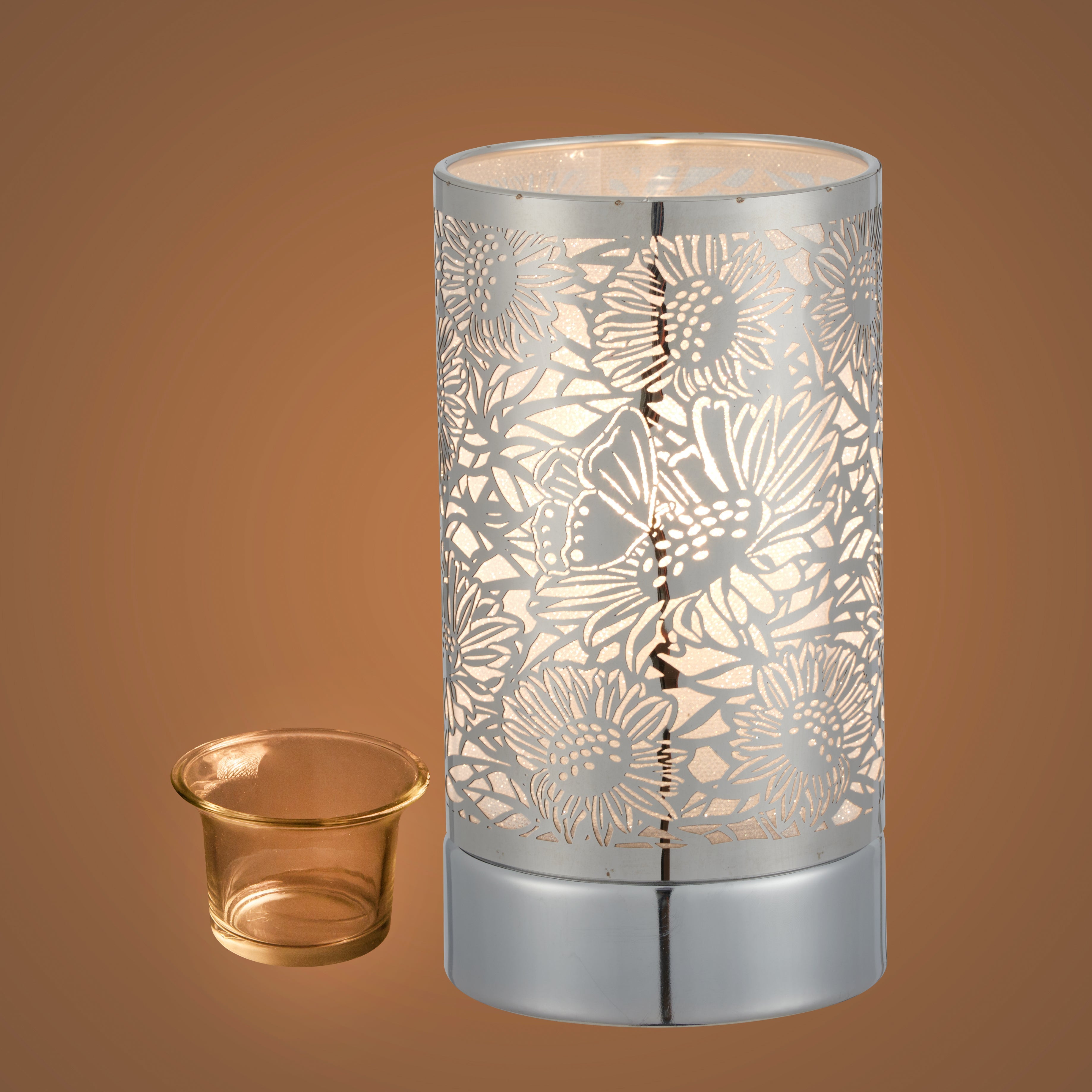7" touch lamp-Fragrance Wax Melts Warmer -Electric Candle Essential Oil Burner-Metal Silver Sunflower Table Decor