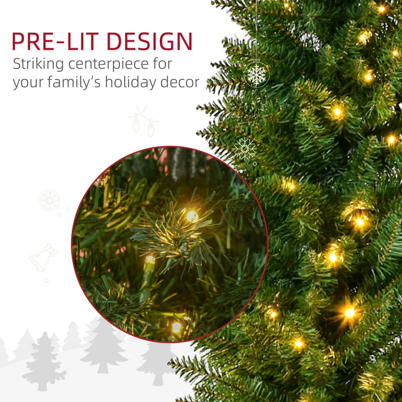 HOMCOM 6' Pre Lit Artificial Pencil Christmas Trees, Xmas Tree with Realistic Branches and Warm White LED Lights, Green 