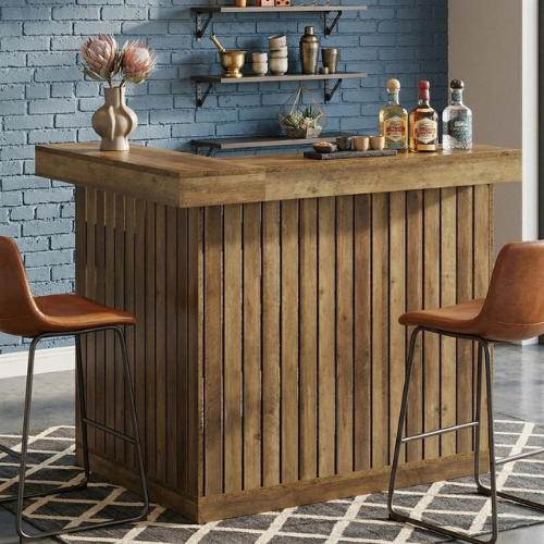 Modern L-Shaped Bar Unit, 4-Tier Corner Liquor Cabinet with Shelving