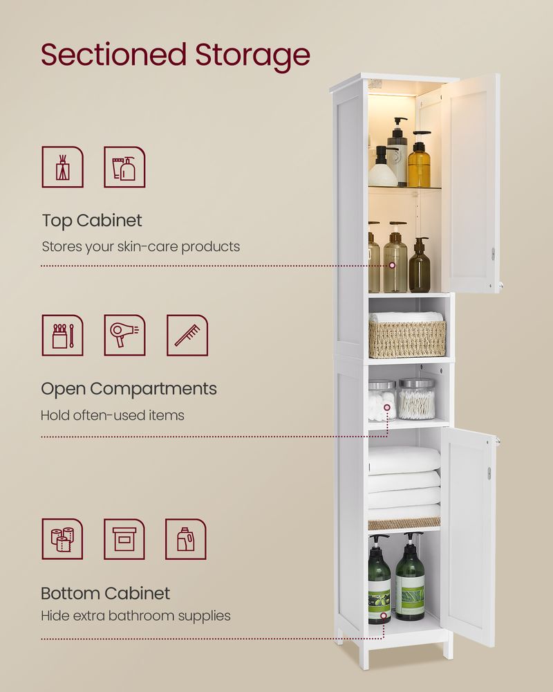 VASAGLE Tall Bathroom Cabinet with Lights 