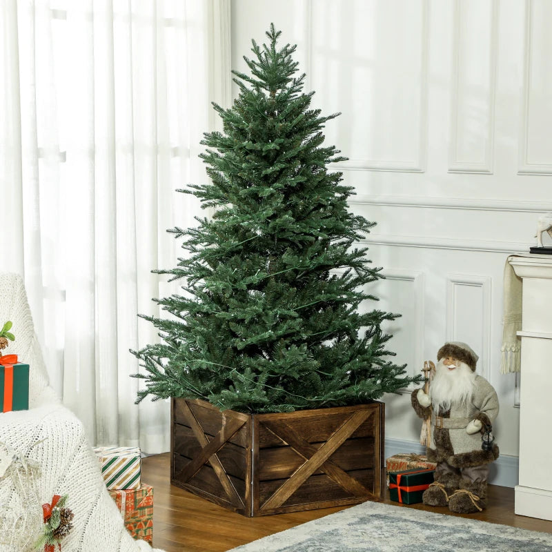 HOMCOM 28" Farmhouse Wooden Christmas Tree Base Cover – Rustic Tree Collar Box with Light Distressed Wood Finish for Holiday Decoration 
