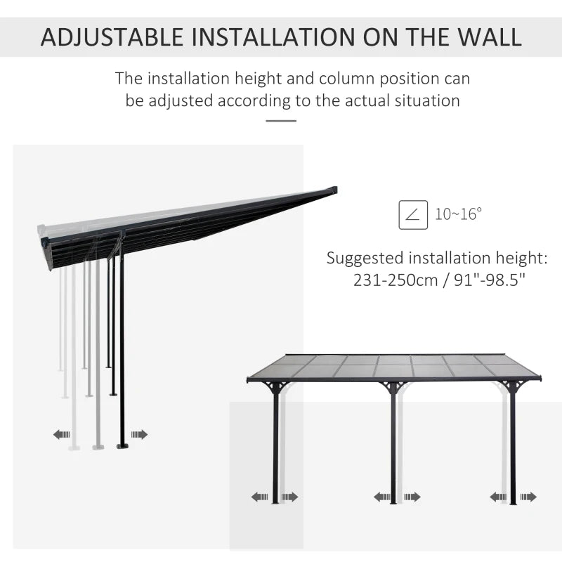 Outsunny 14' x 10' Outdoor Hardtop Pergola Gazebo with Polycarbonate Roof Adjustable Height, Aluminum Frame, UV Protection, Grey