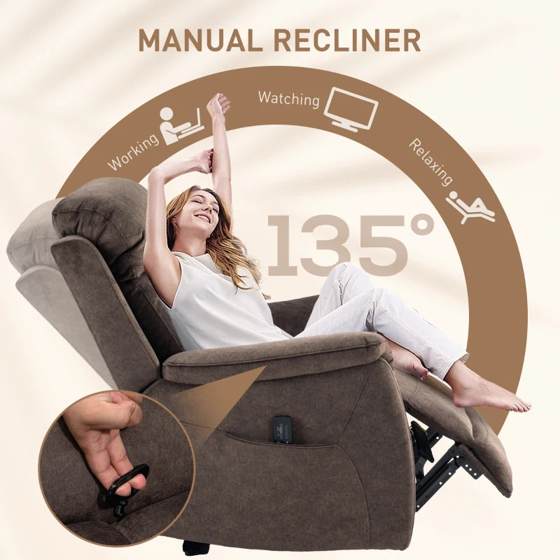 HOMCOM Manual Recliner Chair with Vibration Massage, Reclining Chair for Living Room with Side Pockets, Brown