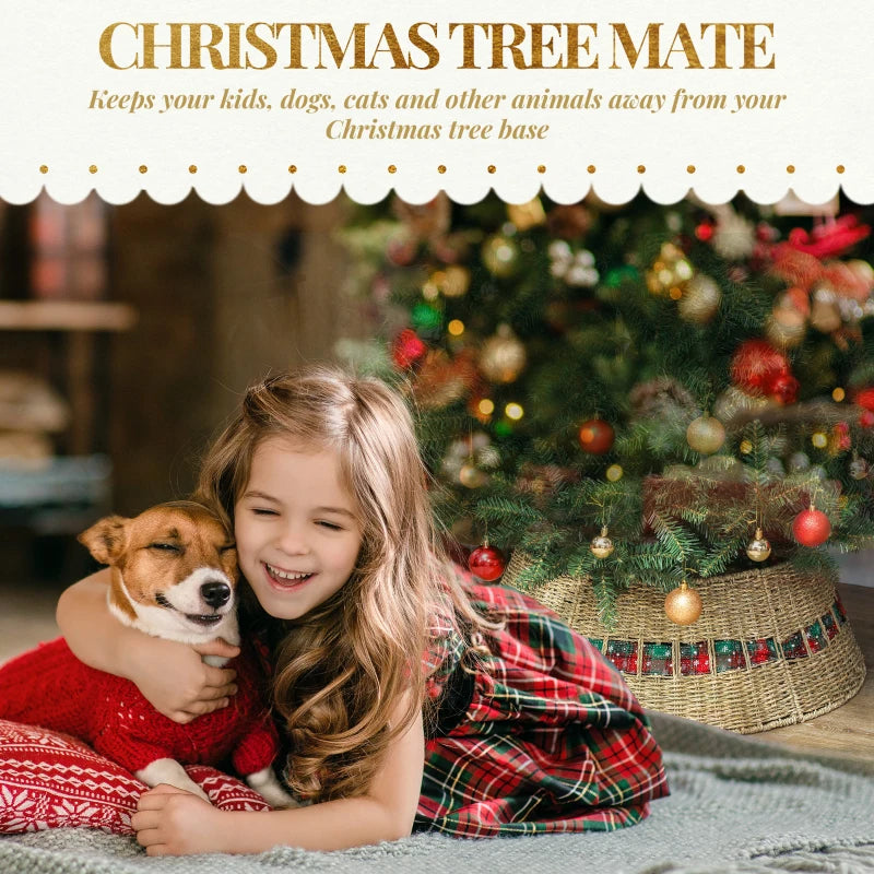 HOMCOM 28" Rustic Rattan Christmas Tree Skirt – Woven Tree Collar for Holiday Home & Party Decoration 