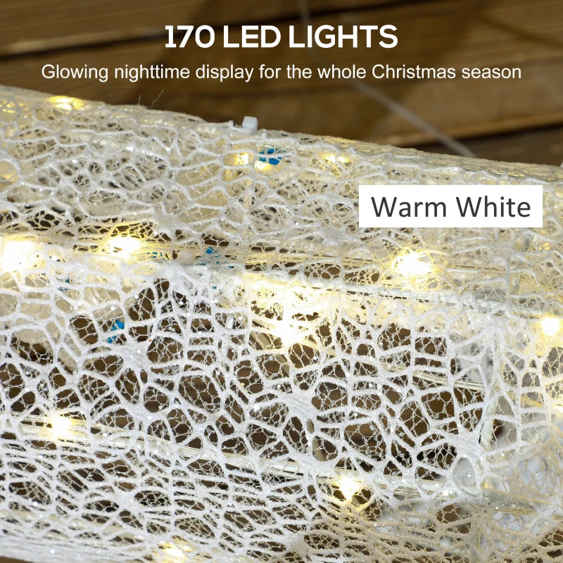 Outsunny Outdoor Lighted Christmas Reindeer Decoration with 170 LED Lights, White Holiday Yard Display 
