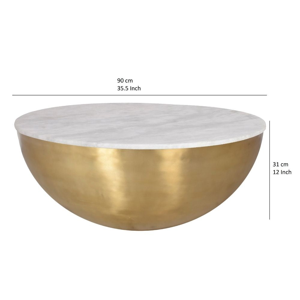 Lia Brass Drum Coffee Table With Marble Top 