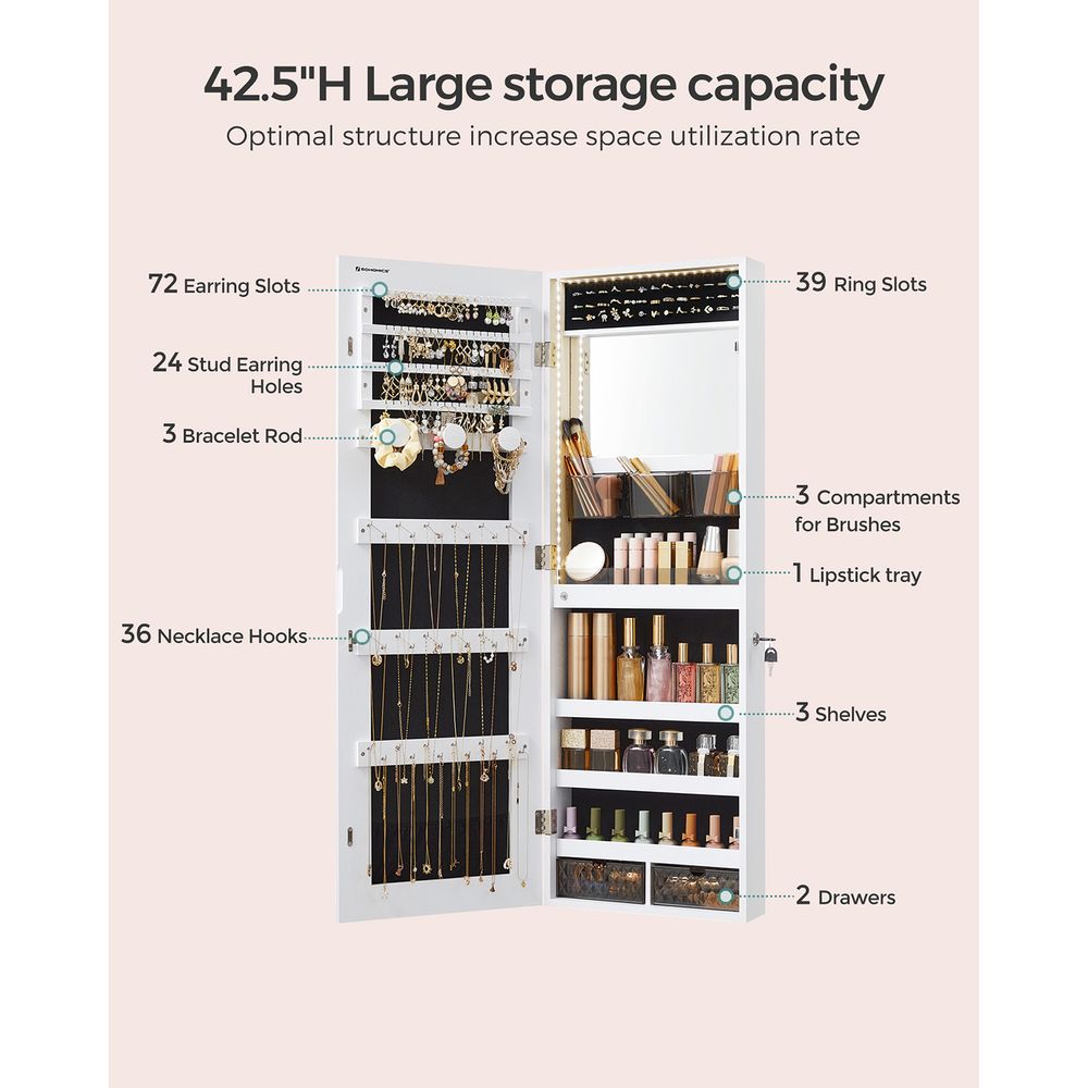 SONGMICS Jewelry Armoire Organizer with LED Lights 