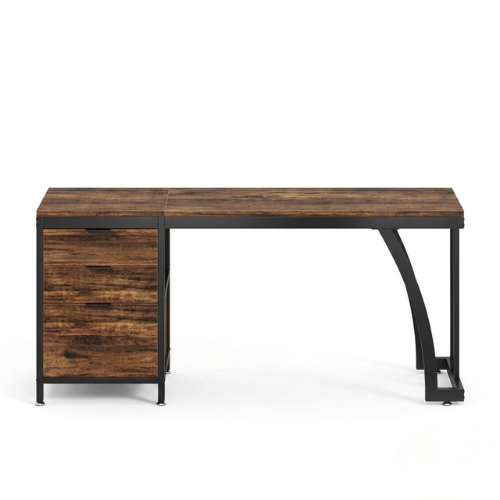 59" Industrial Computer Desk with Reversible Drawer Cabinet for Study & Office
