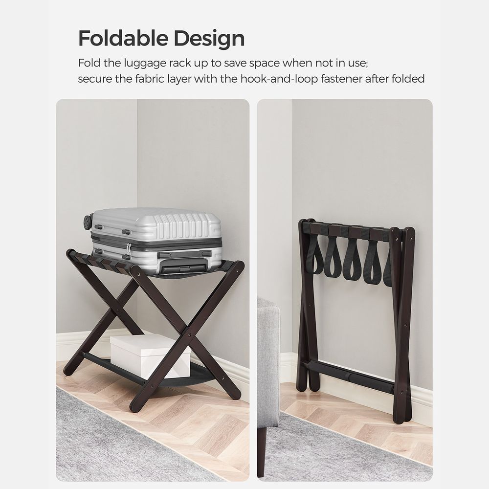 SONGMICS Folding Suitcase Stand with Storage Shelf 