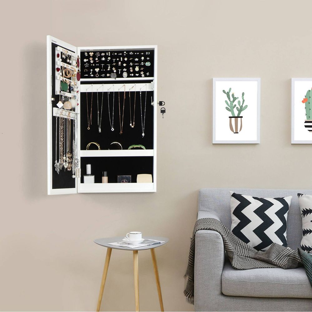 SONGMICS Lockable Jewelry Cabinet Armoire with Mirror 