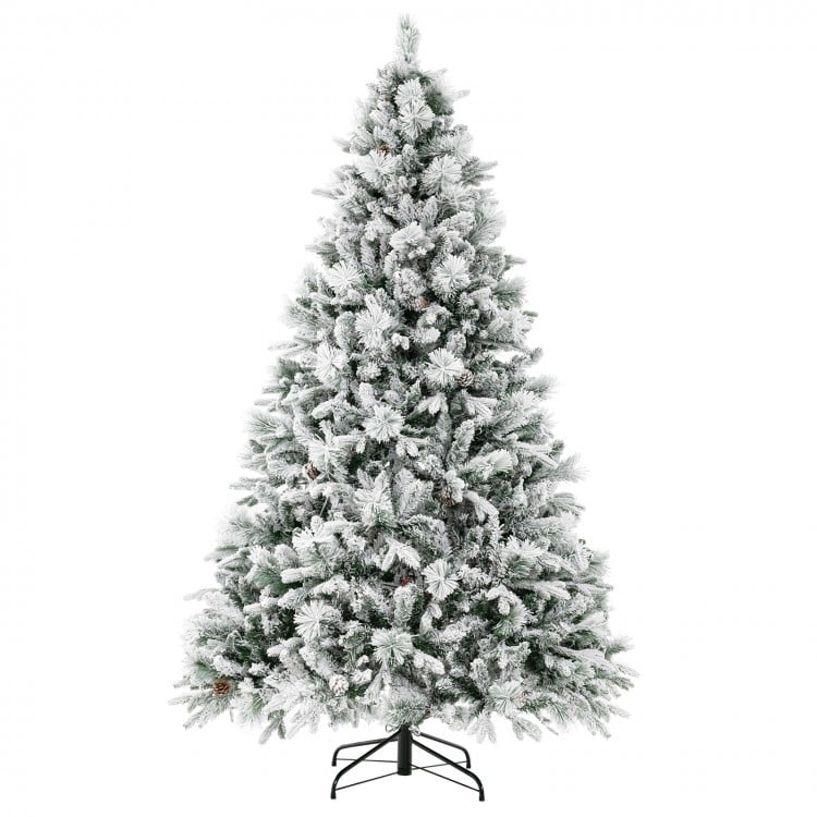 4.5/6/7 Feet Artificial Xmas Tree with Pine Needles and LED Lights-7 ft