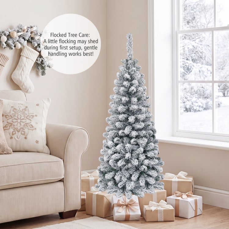 4.5 Feet Unlit Hinged Snow Flocked Artificial Pencil Christmas Tree with 242 Branch