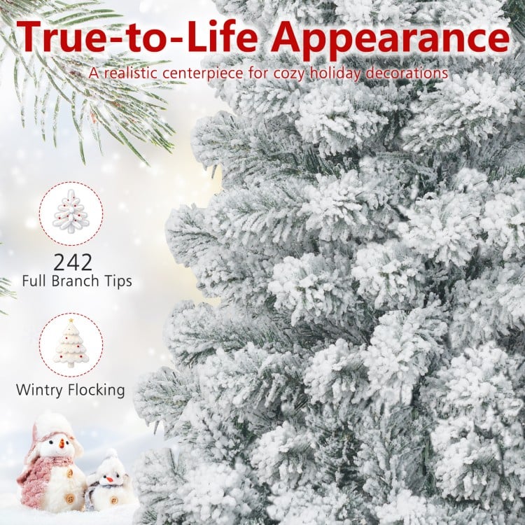 4.5 Feet Unlit Hinged Snow Flocked Artificial Pencil Christmas Tree with 242 Branch
