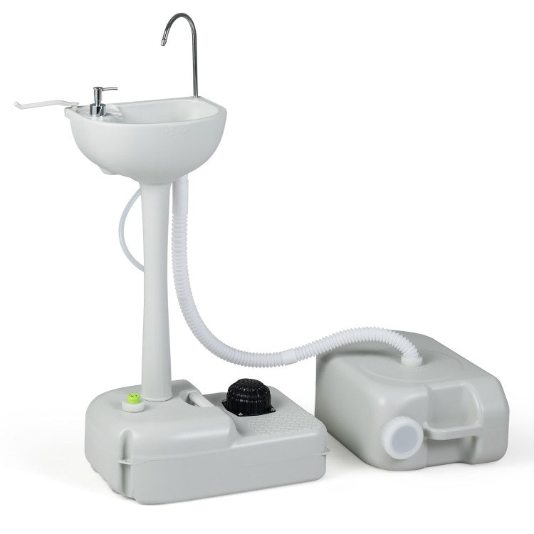 4.5 Gal Portable Wash Basin Stand with 6.34 Gal Recovery Tank, Foot Pump & Rolling Wheels