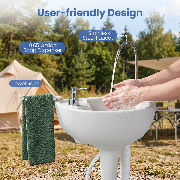 4.5 Gal Portable Wash Basin Stand with 6.34 Gal Recovery Tank, Foot Pump & Rolling Wheels