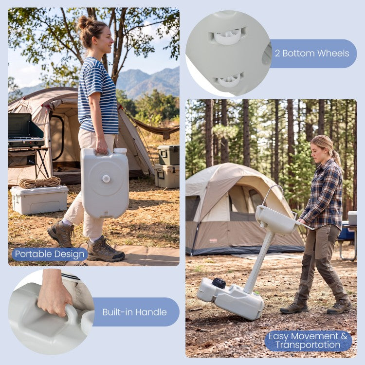 4.5 Gal Portable Wash Basin Stand with 6.34 Gal Recovery Tank, Foot Pump & Rolling Wheels
