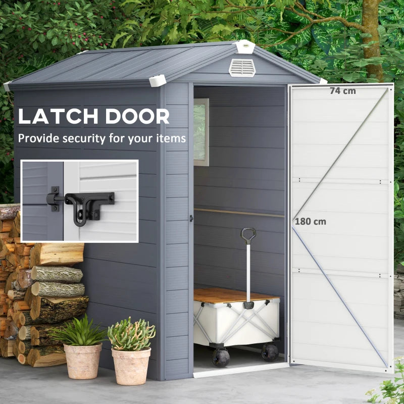 Outsunny 4.5' x 6' Garden Storage Shed with Latch Door, Vents, Sloped Roof, PP, Grey