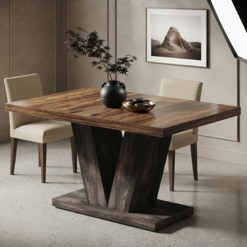 47.25" White & Oak Dining Table, Farmhouse Kitchen Table with Pedestal Base for 4-6 People
