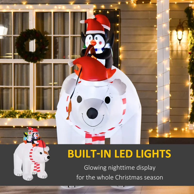 HOMCOM 7ft Inflatable Christmas Decoration – Polar Bear & Two Penguins with Santa Hat, Easy Setup Holiday Yard Blow-Up Decor 