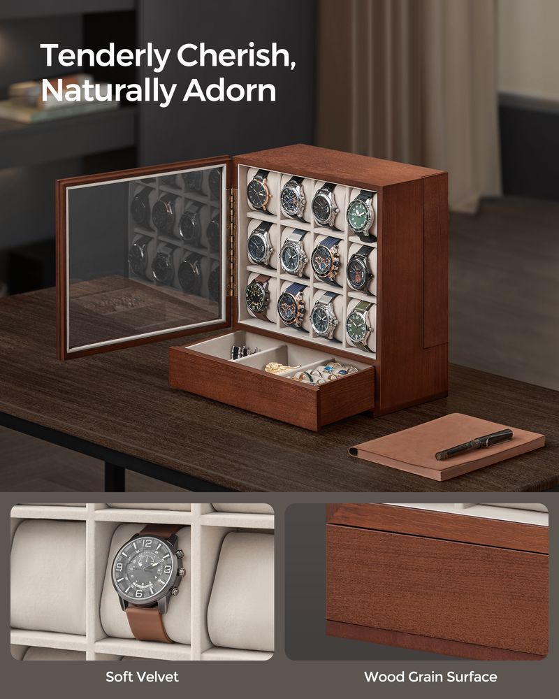 SONGMICS 12-Slot Wooden Watch Box 