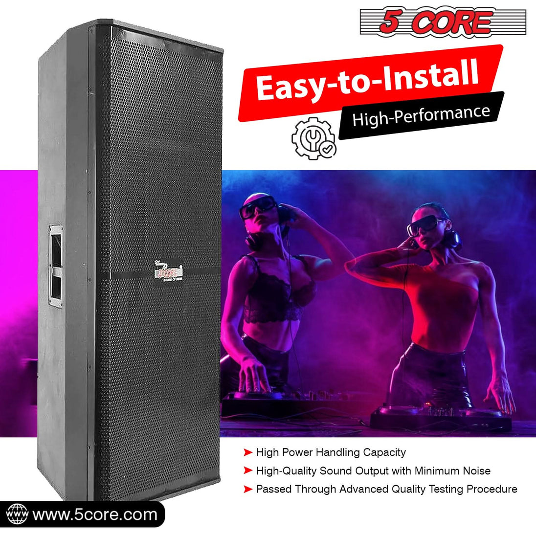 5Core Portable Cabinet PA DJ Speaker System 15 Inch 4000W Passive 3 Way Loudspeaker