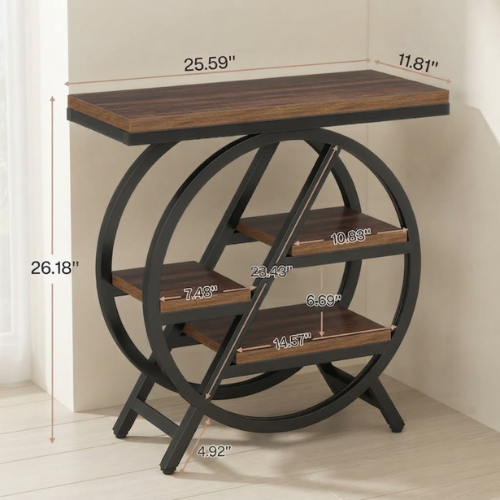 4-Tier End Table, Industrial Side Table with Open Shelves, Rustic Brown Wooden Top & Metal Frame for Living Room Bedroom