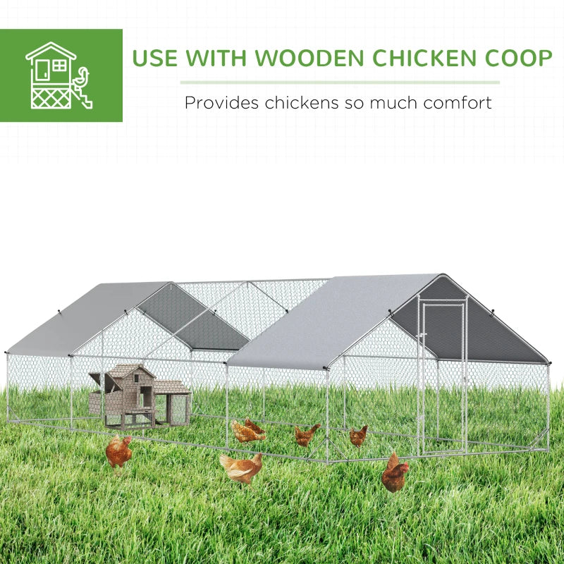 PawHut 9.8' x 26.2' x 6.6' Chicken Coop Cage, Outdoor Hen House w/Cover & Lockable Door