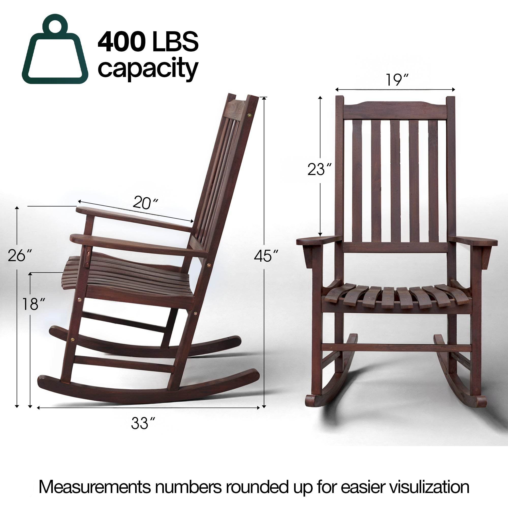 Tranquillo Oasis Wooden Rocking Chair for Patio, Porch, or Indoor Use 