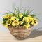 Grace Artificial Floral Arrangement in Hanging Basket – 1.1 ft Faux Yellow Flowers with Greenery, Handmade Silk, Indoor Décor