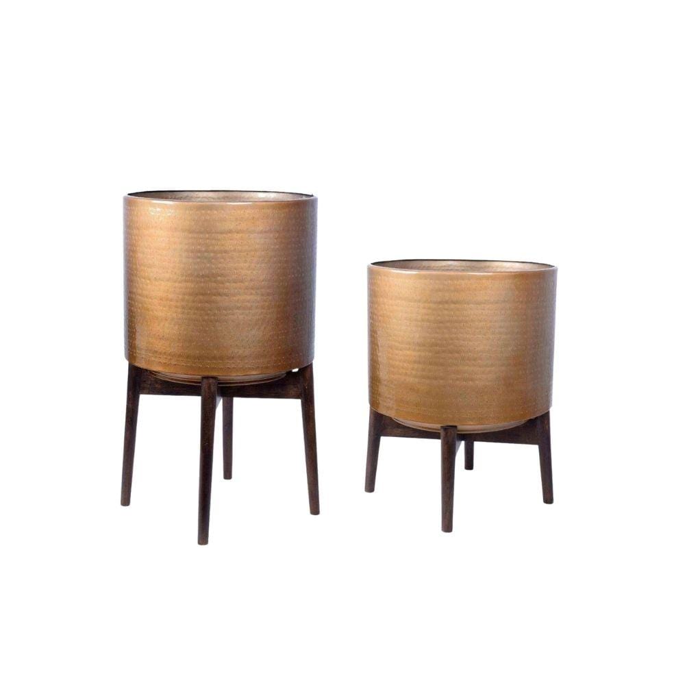 Adora -Mid-Century Modern Plant Stand With Brass Planter 