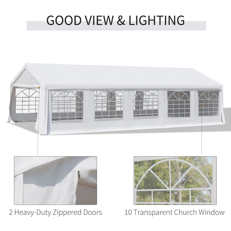 Outsunny 32'x16' Large Patio Gazebo, Steel Party Event Wedding Tent Canopy Carport Garage W/ 4 Removable Sidewalls for Outdoor Parking, White 