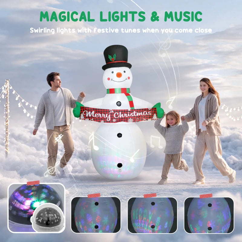 Outsunny 7ft Inflatable Christmas Snowman – Motion-Activated Music & Projector LED Light, Blow-Up Holiday Decoration 