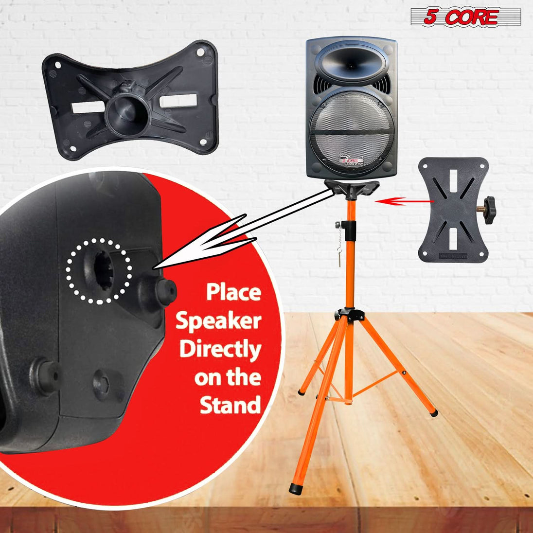 5Core Speaker Stand Tripod Tall Adjustable 72 Inch DJ Pole Mount Studio Monitor Stands ORANGE