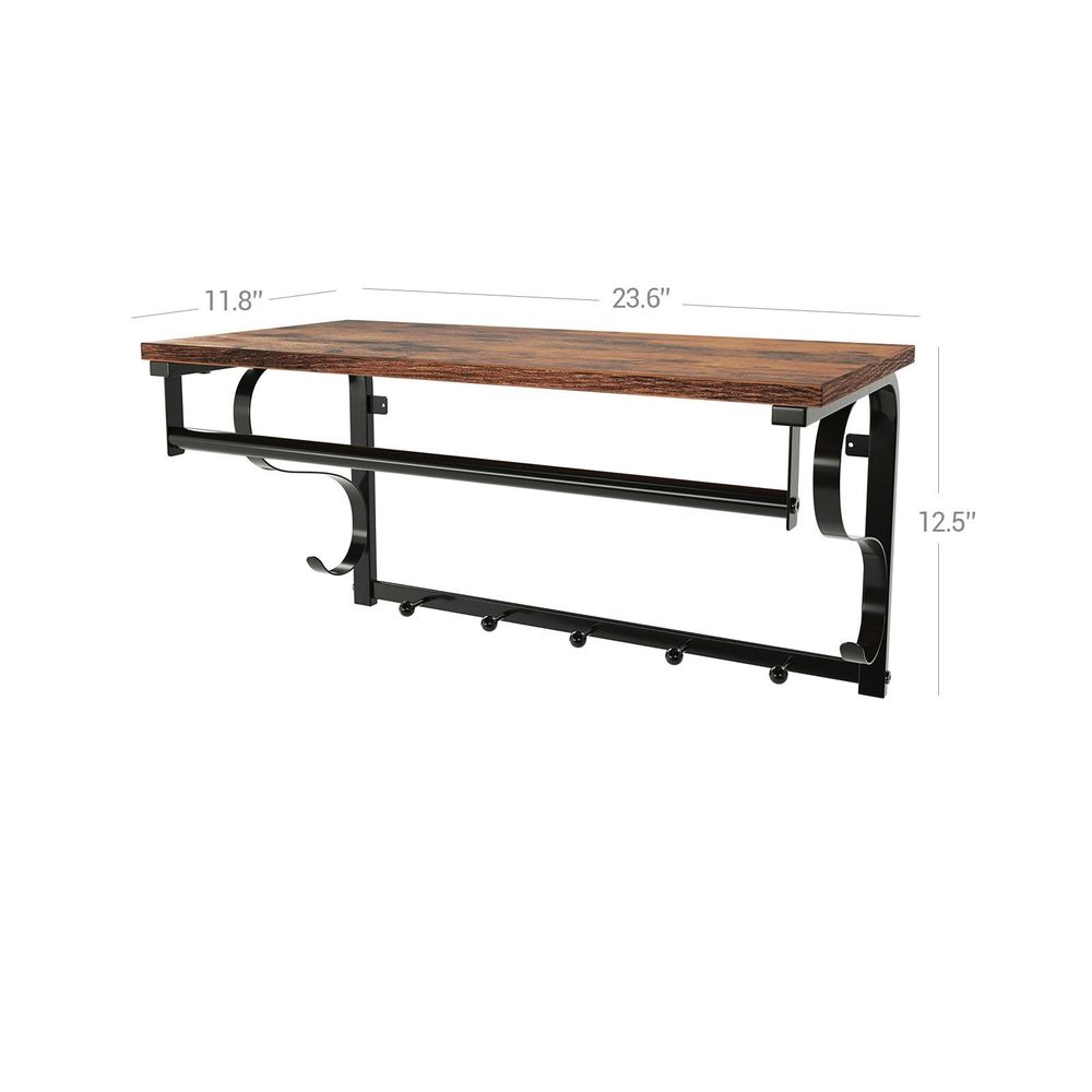 VASAGLE Coat Rack Wall Mount with Shelf, Hanging Rail, 5 Hooks 
