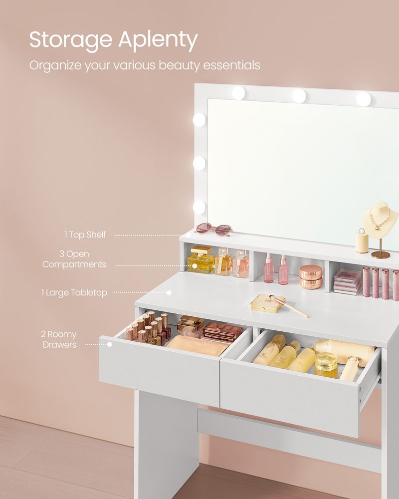 VASAGLE Vanity Desk with Mirror and Lights 