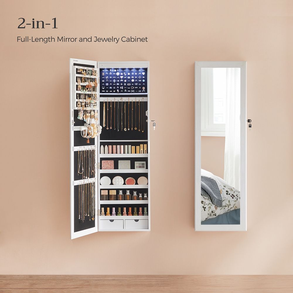 SONGMICS Lockable Wall or Door Mounted Jewelry Armoire Organizer with Mirror 
