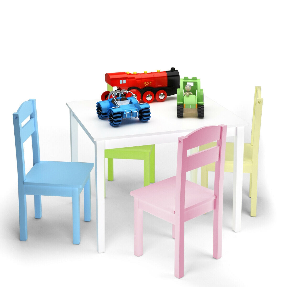 5 Pieces Kids Pine Wood Table Chair Set-Clear