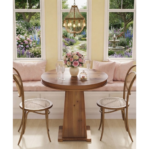 31.5" Solid Wood Round Dining Table for 2-4, Small Kitchen Table with Thick Top and Sturdy Base Natural Wood