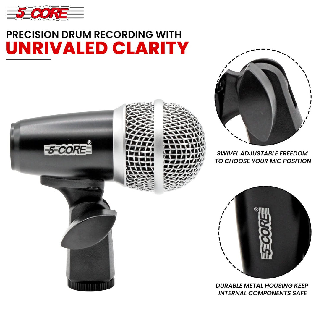 5Core Condenser XLR Microphone – Conga, Snare, Tom Drum Kit Instrument Mic (Black)