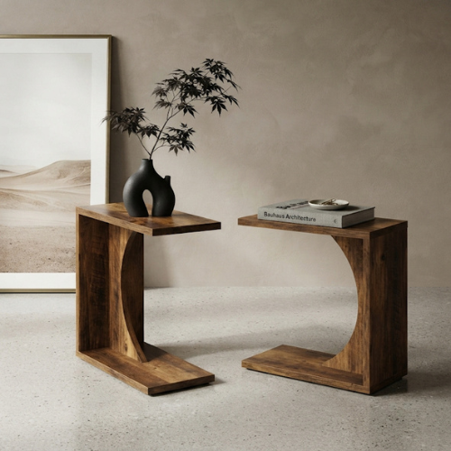 C-Shaped End Table, 23.62" Narrow Sofa Side Table with Adjustable Feet, Modern Living Room Laptop Table