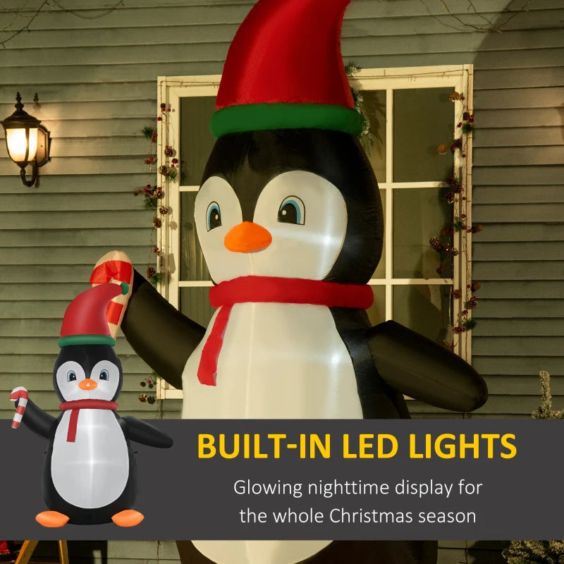 HOMCOM 8FT Inflatable Christmas Penguin, LED Lighted Blow Up Holiday Decoration for Indoor & Outdoor Yard Display 