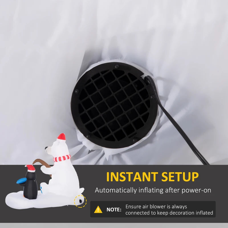 Outsunny 6ft Inflatable Christmas Polar Bear & Penguin with Santa Hat – Outdoor LED Yard Display, Blow-Up Holiday Decoration 