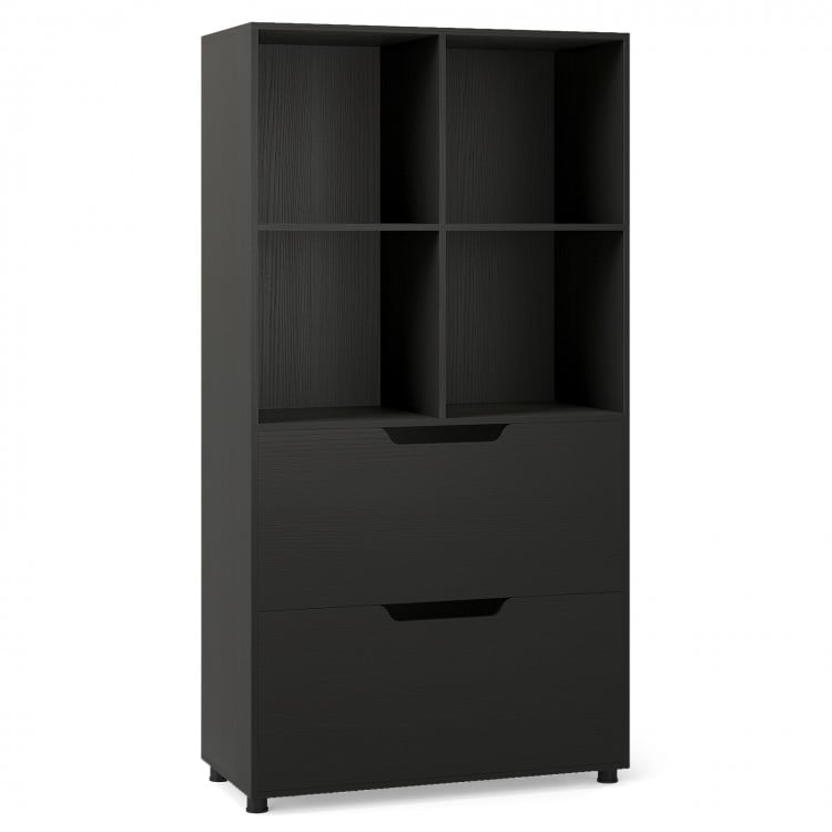 4-Cube Bookcase with 2 Drawers 51 inch 5-Tier Tall Freestanding Bookshelf-Black