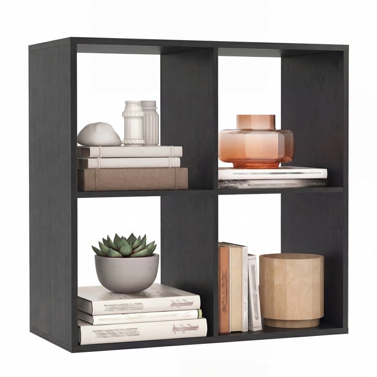 4 Cube Bookshelf with Back Guardrail for Living Room Bedroom-Black