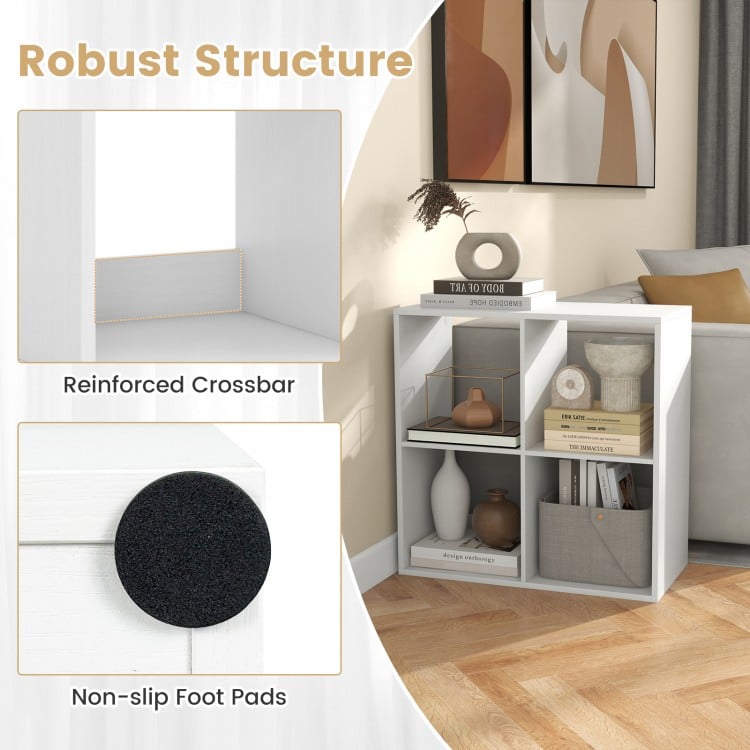 4 Cube Bookshelf with Back Guardrail for Living Room Bedroom-White